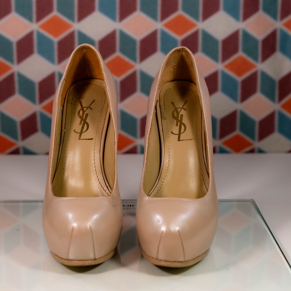 Yves Saint Laurent Cream Heels with High Stiletto and Platform
